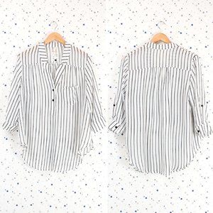 3/4 Sleeve Sheer Stripe Blouse Top Off White Black